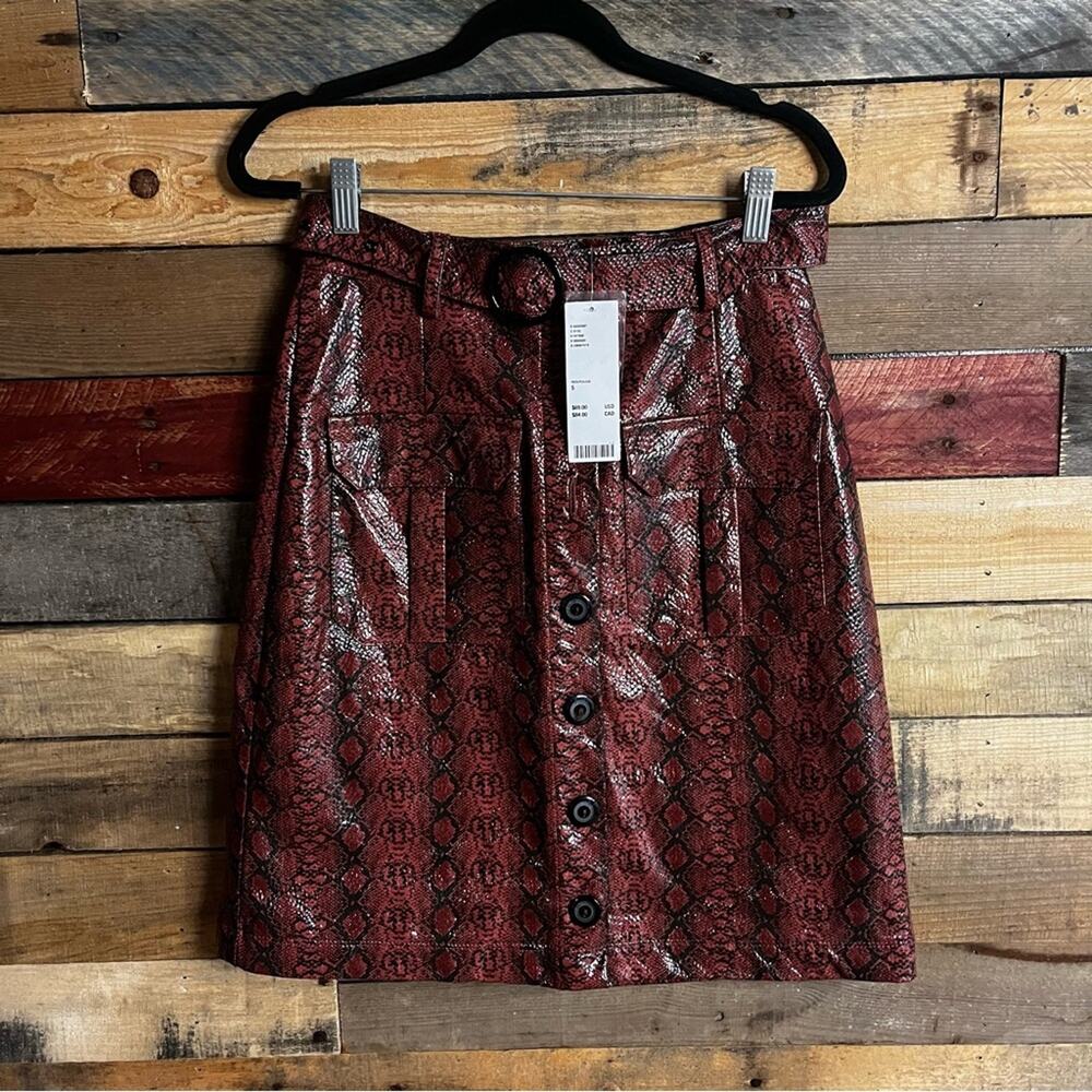 Urban Outfitters Red‎ Snakeskin Print Button Front Skirt Size Small